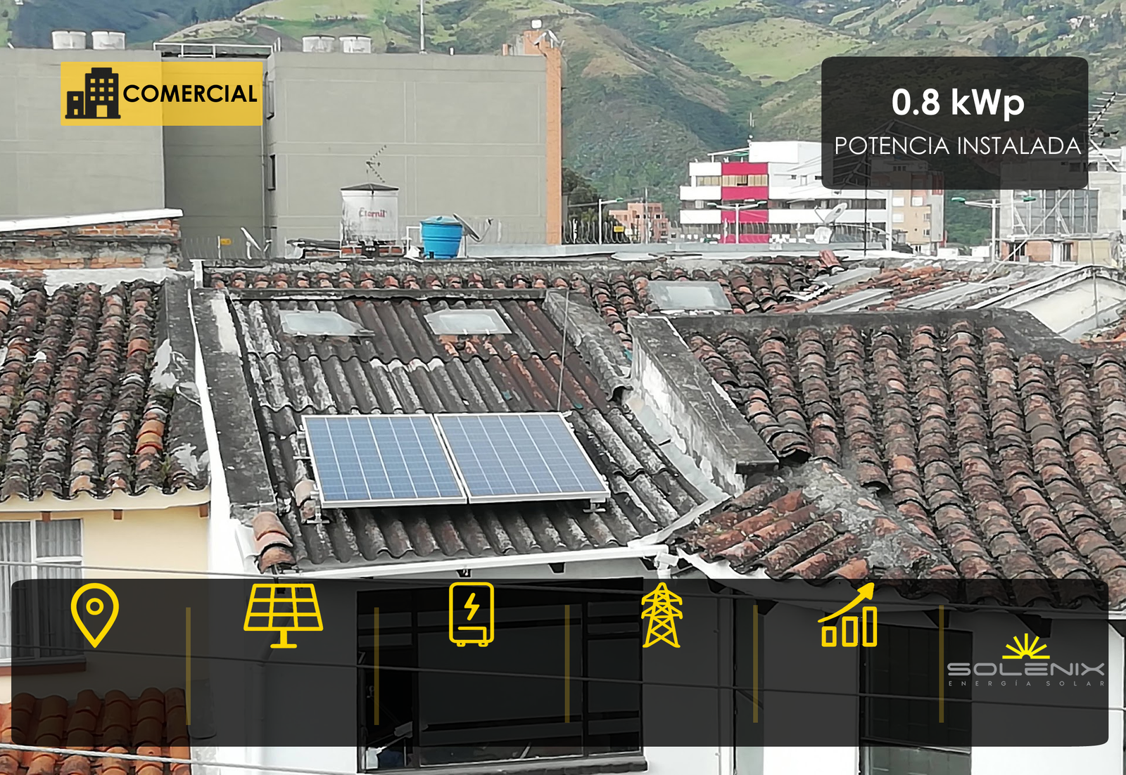 Sistema solar fotovoltaico comercial de 0,8 kWp en Pasto, Nariño