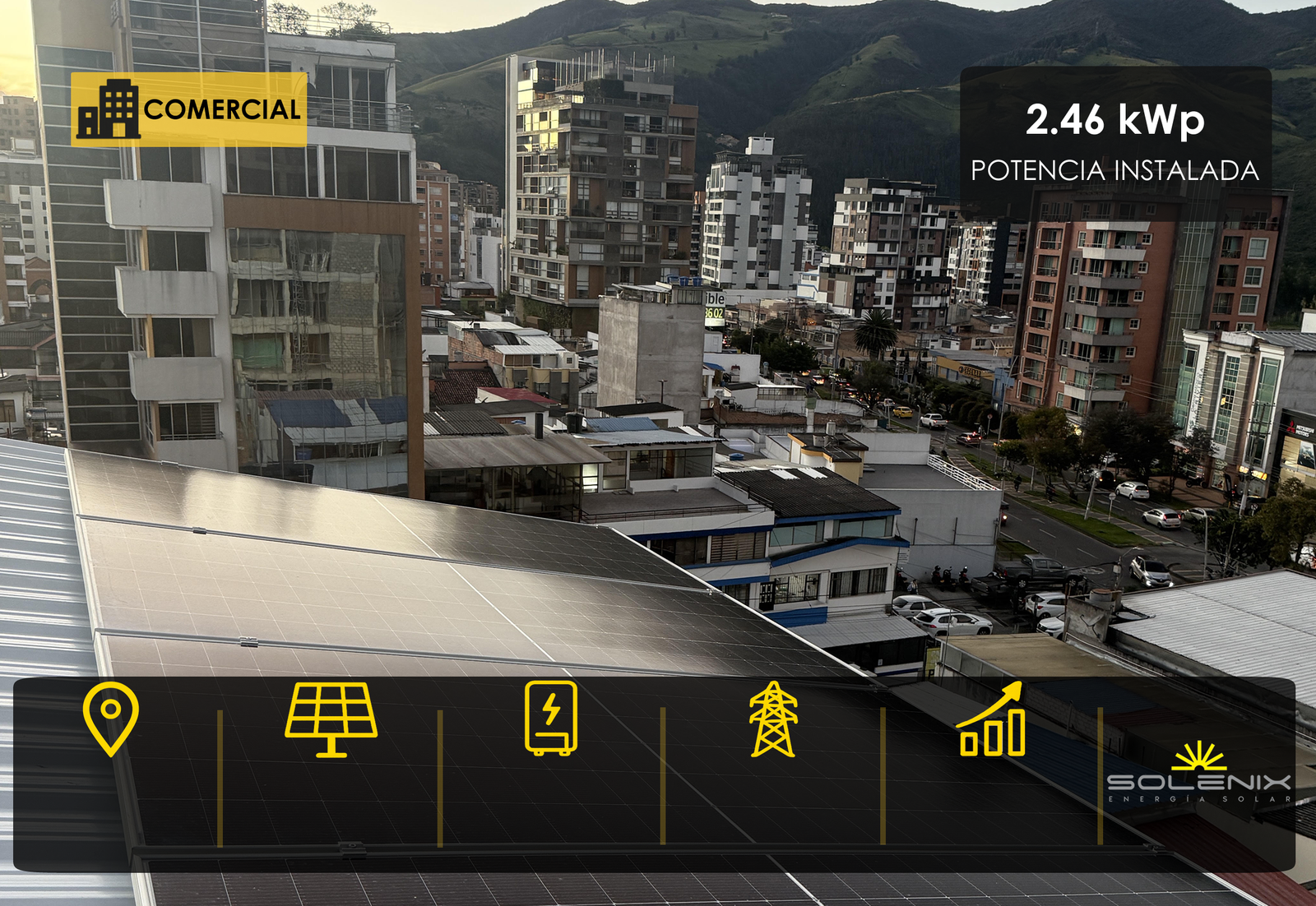 Sistema solar fotovoltaico comercial de 2,46 kWp en Pasto, Nariño