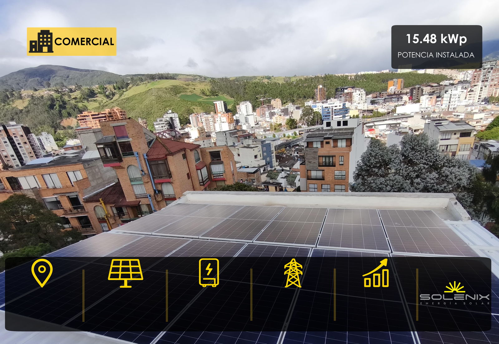 Sistema solar fotovoltaico comercial de 15,58 kWp en Pasto, Nariño