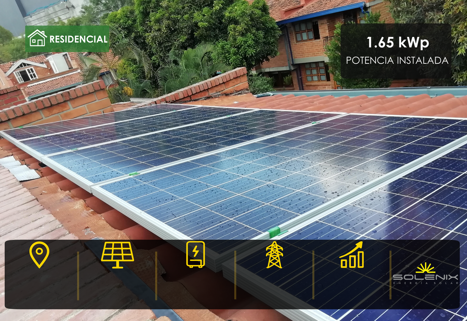 Sistema solar fotovoltaico residencial de 1,65 kWp en Medellín de Solenix