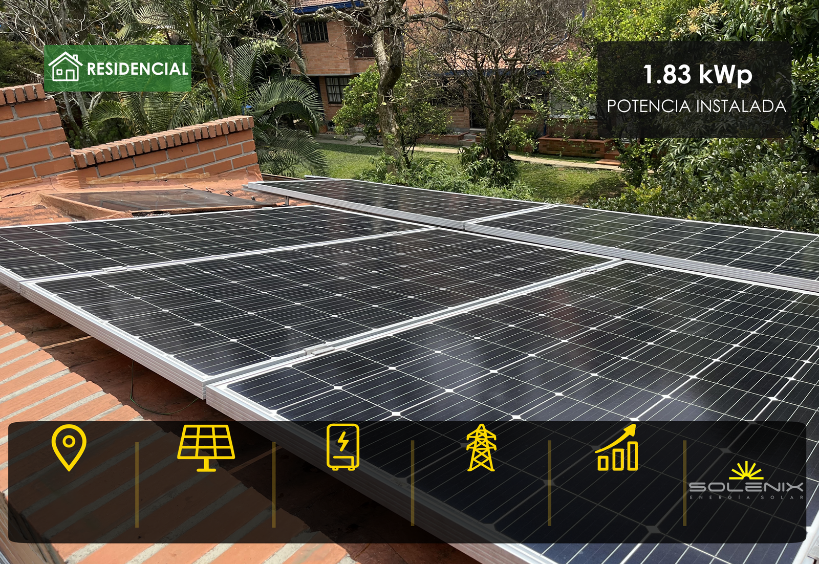 Sistema solar fotovoltaico residencial de 1,83 kWp en Medellín de Solenix