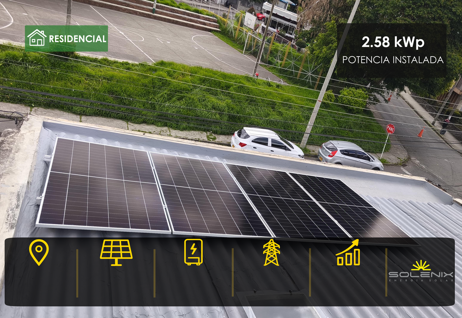 Sistema solar fotovoltaico residencial de 2,58 kWp en Pasto, Nariño