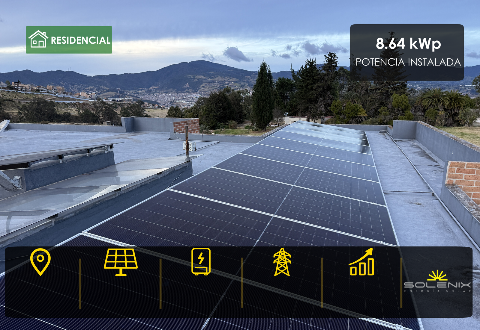 Sistema solar fotovoltaico residencial de 8,64 kWp en Pasto, Nariño